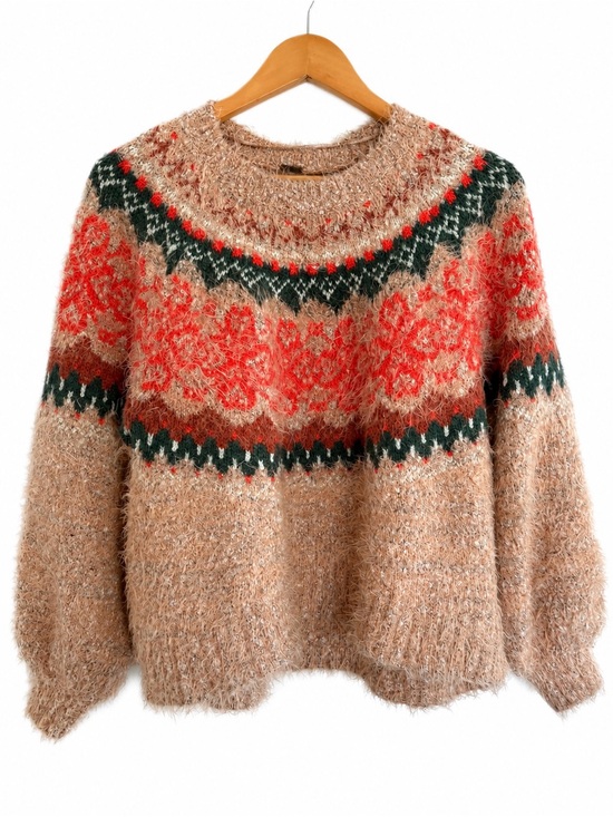 Free People Sweaters - Free People Festive Frost Sweater Size S Eyelash Knit Fair Isle